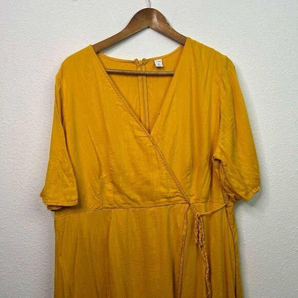 Old Navy Yellow Tie Waist Short Sleeve Midi Cotton Rayon Dress Women's Size 1X - Picture 2 of 15